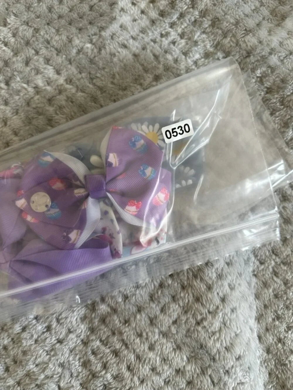 Girls Hair Bow Lot 5 Purple Pink Floral Cupcake Unicorn Grosgrain Bows 0530